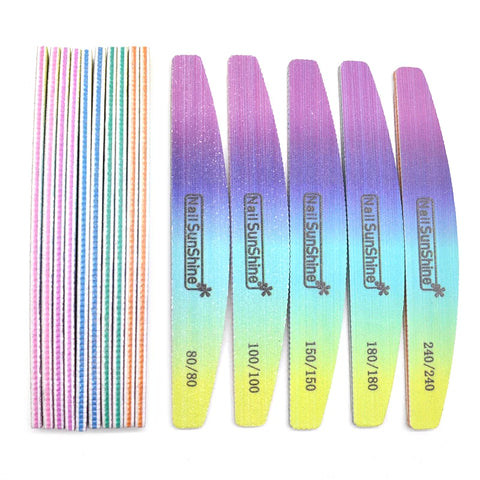 3/5/10 PCS Rainbow Nail Files Buffer for Nail Care 80/100/150/180/240 Limas Tool Supplies Professional Strong Thick Sanding File