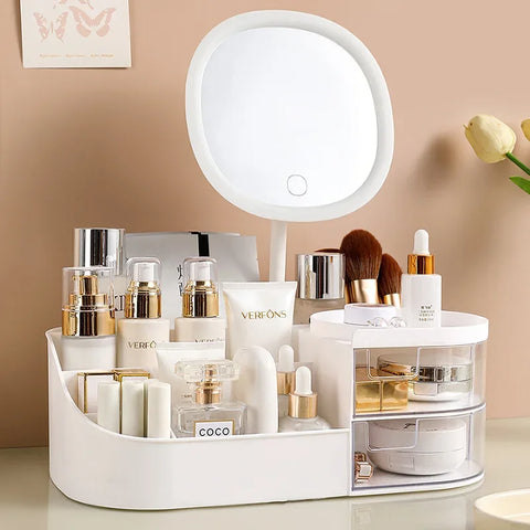 Cosmetic Storage Box, Desktop Dressing Table, Makeup Mirror, Skincare Storage Rack, Lipstick Sorting Box