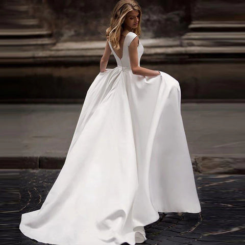 Ivory White Robe Satin Wedding Party Dress Robe De Soiree Longue Formal Simple Bride to Be Атласное Платье