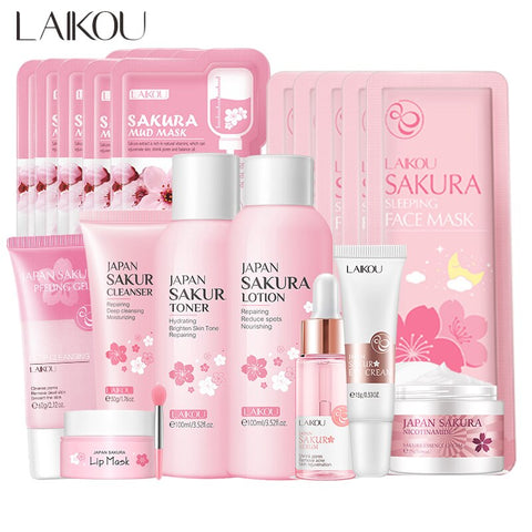 Sakura Facial Cleaner Korean Face Serum anti Acne Peeling Gel Moisturize Fade Dark Circles Eye Cream Cosmetics Skin Care Set