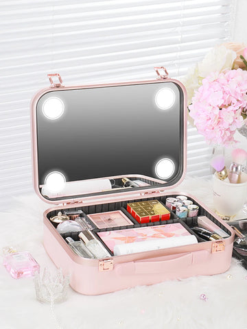 2022 New Lighted Cosmetic Case with Mirror LED Portable Cosmetic Bag Travel Large-Capacity Makeup Storage Case
