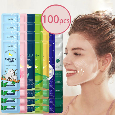 100 Pcs  Moisturizing Sleeping Mask Sakura Snail Seaweed Face Mask Whitening Nourishing Oil-Control Anti-Aging Skin Care