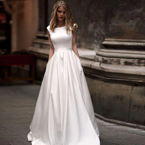 Ivory White Robe Satin Wedding Party Dress Robe De Soiree Longue Formal Simple Bride to Be Атласное Платье